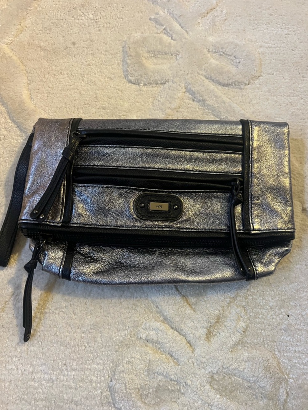 Metallic Silver Fold-Over Wristlet Clutch - Unknown Brand